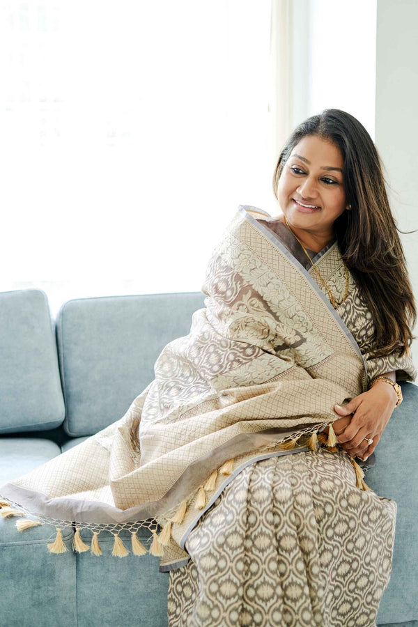 Dolly Jain's Grey Handloom Banarasi Cotton Saree