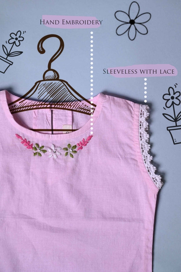 Cool Casual Pink Top with Floral Embroidery