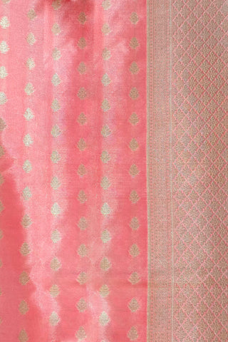 Peach Banarasi Saree with Diamond Butti