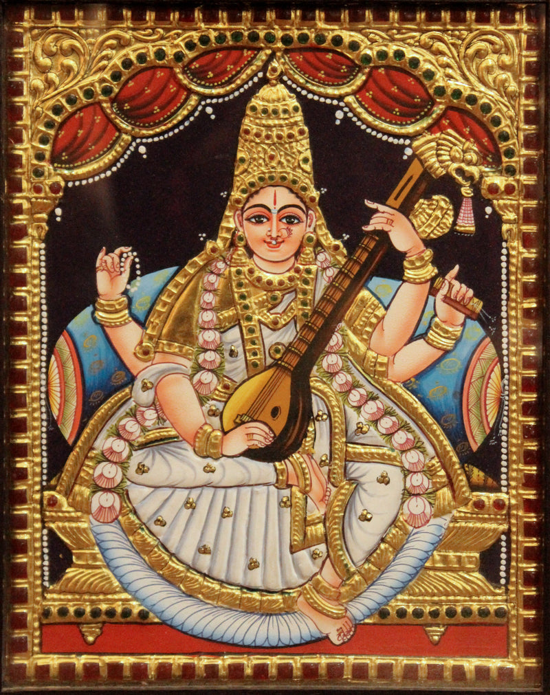 Devi Saraswati Tanjore painting