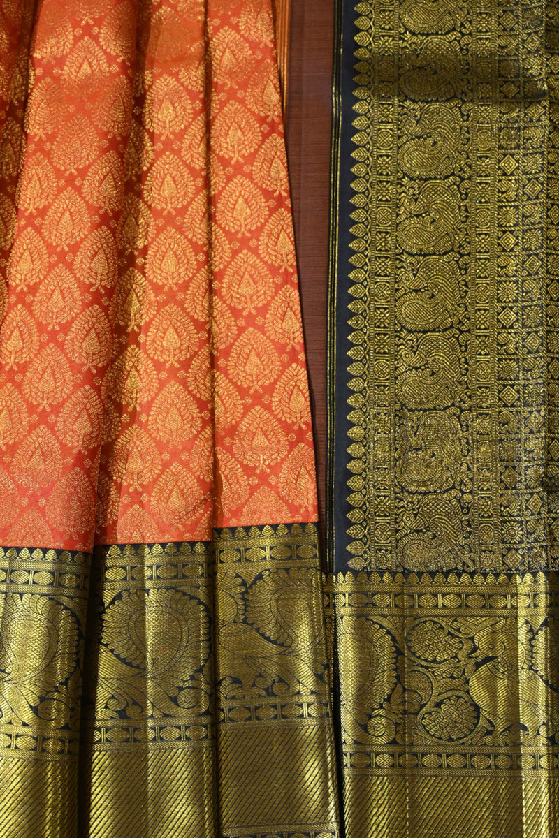 Kangana Ranaut's Rusty Orange & Black Kanchipuram Silk Saree (Made to Order)