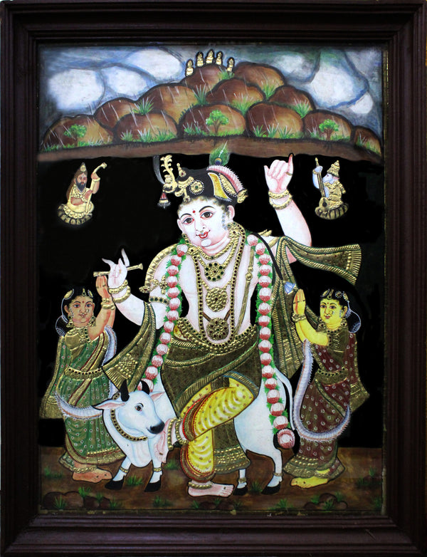 Krishna Gowardhan Leela Tanjore Art