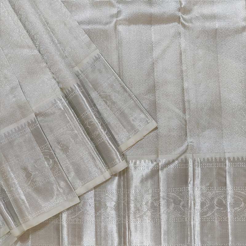White and Silver Kanchipura Saree