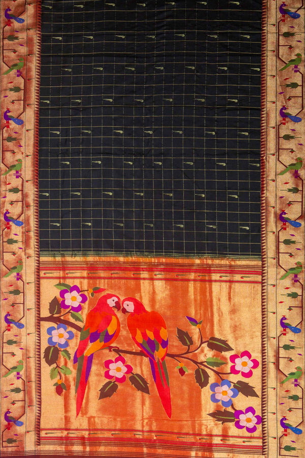 Embrace Royalty and Symbolism with Madhurya's Black Paithani Silk Saree