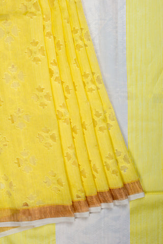 Lemon Yellow Handloom Jamdani with White Flowers