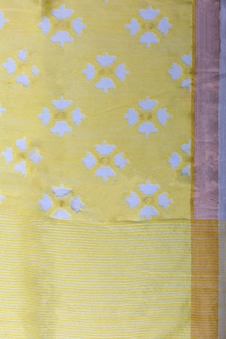 Lemon Yellow Handloom Jamdani with White Flowers