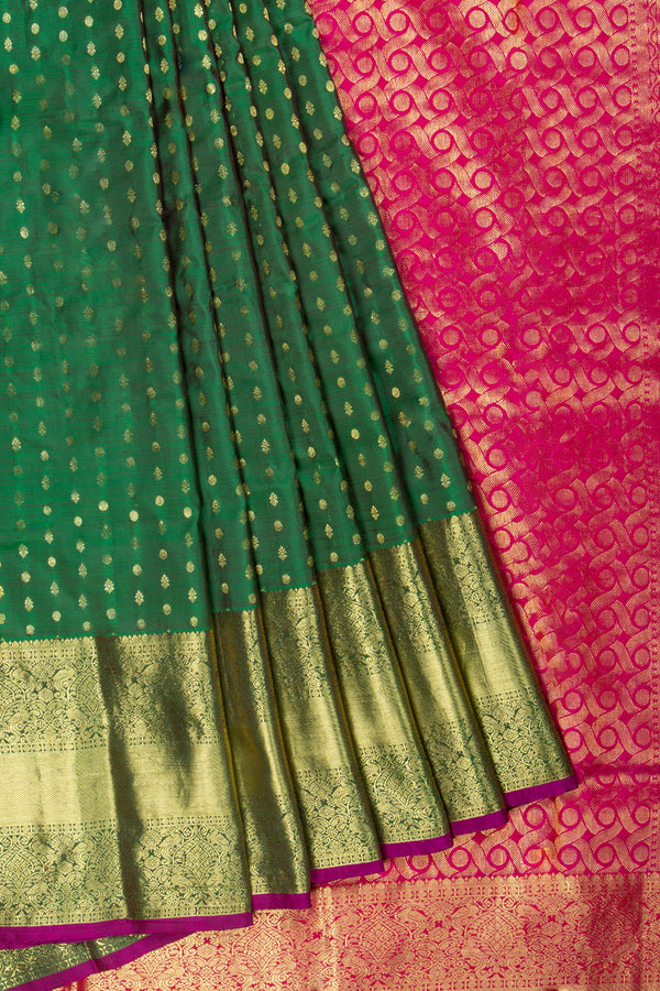 Pooja Hedge's Green And Pink Kanchipuram Silk Saree (Made to Order)