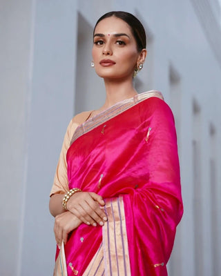 Manushi Chillar's Fuchsia Pink Chanderi Silk Saree (Made to Order)