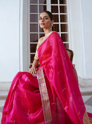 Manushi Chillar's Fuchsia Pink Chanderi Silk Saree (Made to Order)