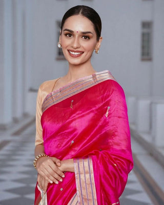 Manushi Chillar's Fuchsia Pink Chanderi Silk Saree (Made to Order)