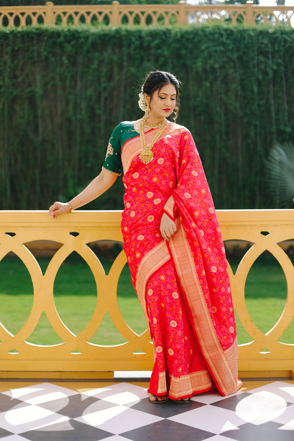 Niharicka's Red Handloom Banarasi Silk Saree