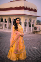 Jagriti's Yellow and Baby Pink Banarasi Lehenga
