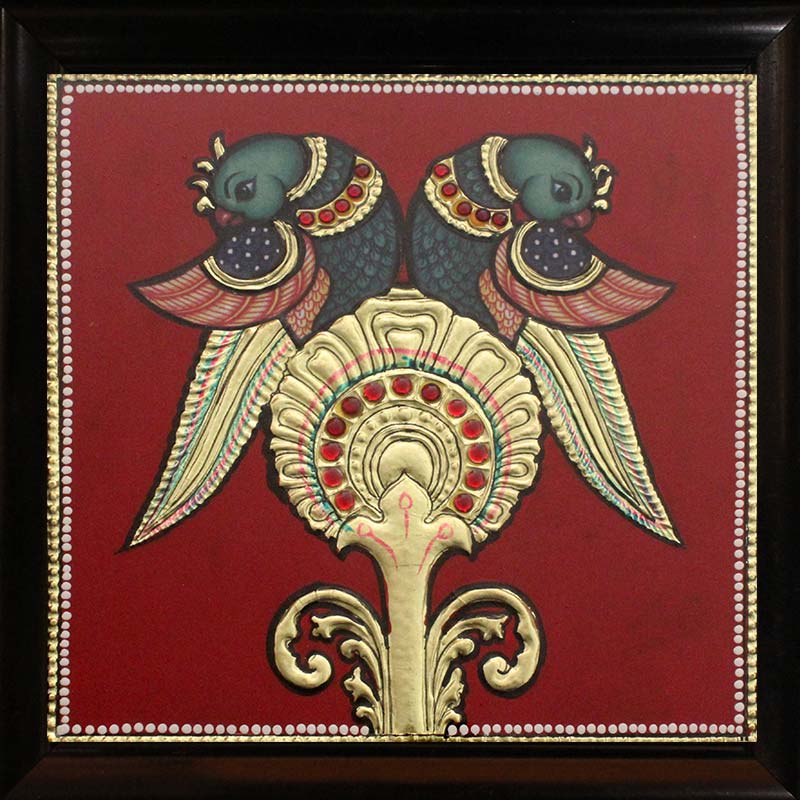 Peacock Tanjore Painting 6"x6"