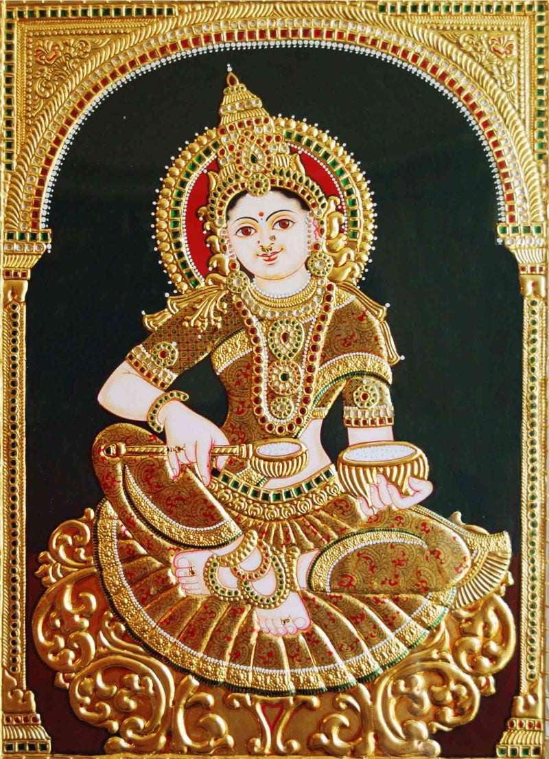 Annapurna with Rice Bowl Tanjore Painting