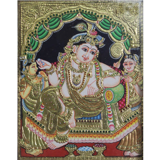 Krishna and Gopikas Tanjore Painting