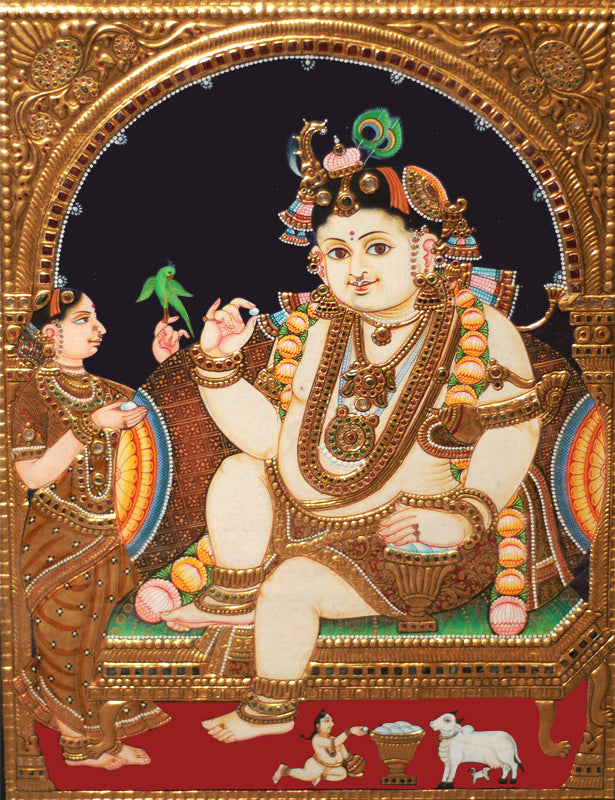 Bala Krishna with Mother Yashoda Tanjore Painting