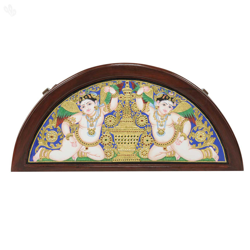 Console Table Teak Wood with Honey Brown Finish with Tanjore Painting