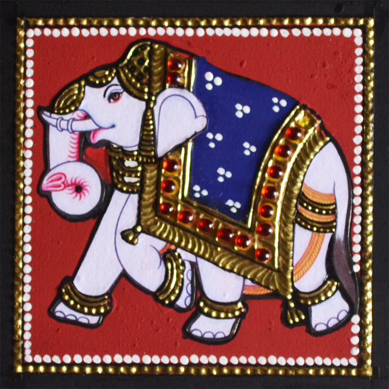 Elephant with Blue Ambari Tanjore Painting