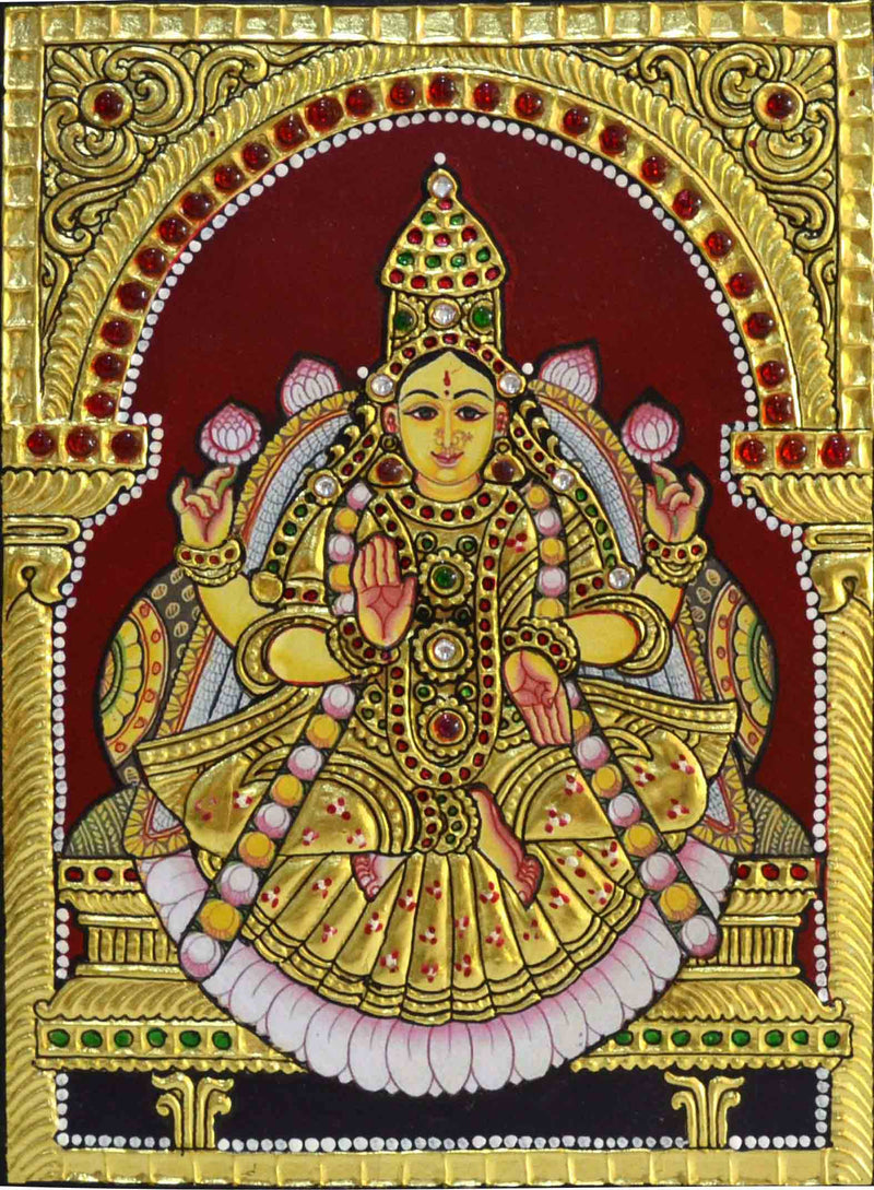 Embossed Lakshmi Tanjore Painting in 3D Finish