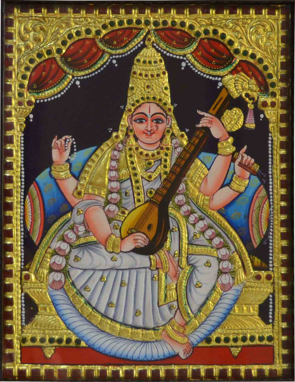 Embossed Saraswati Tanjore Painting