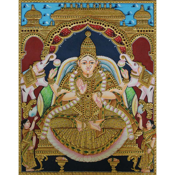 GajaLakshmi with Elephants on Lotus Tanjore Painting