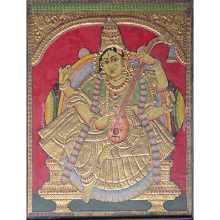 Goddess Saraswati with Veena Tanjore Painting