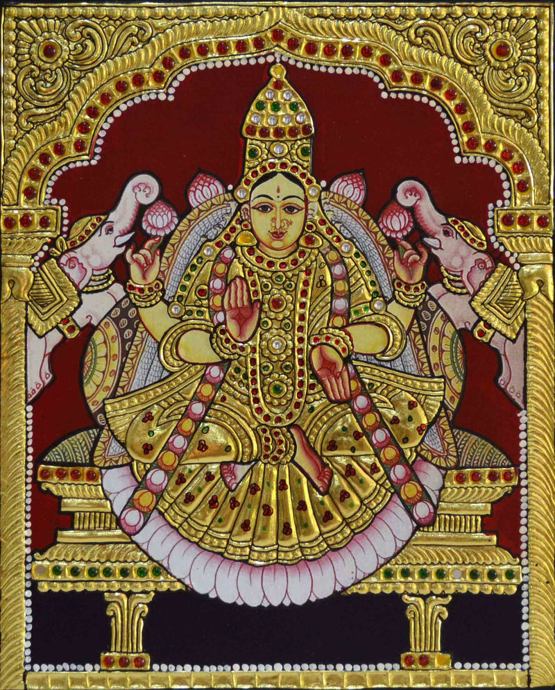 Golden Gajalakshmi Tanjore Painting