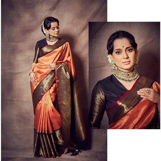 orange and Black Kanga's Pattu saree