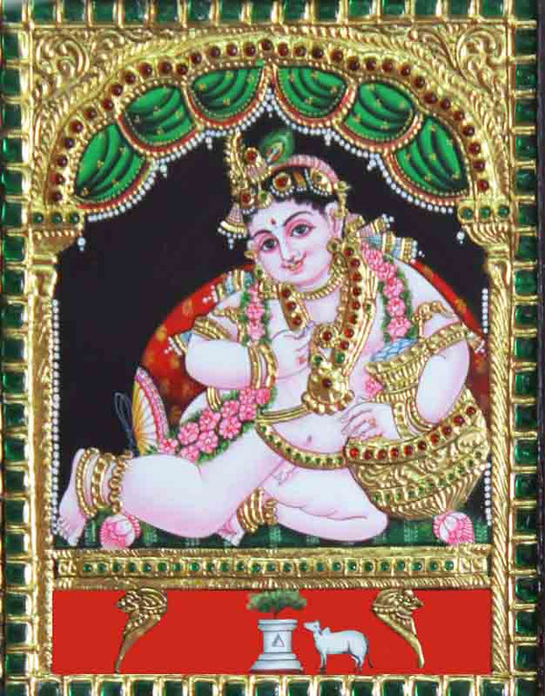 Krishna with Butter Pot Tanjore Painting