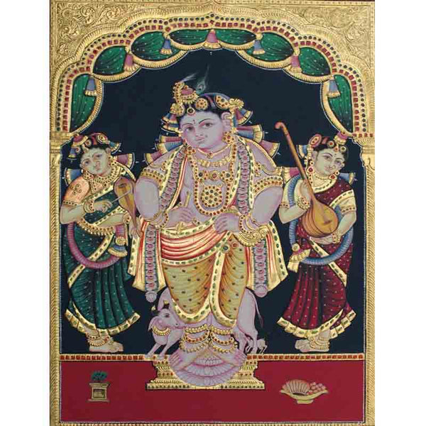 Krishna with Gopikas Tanjore Painting