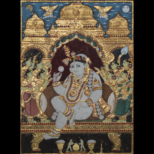 Lord Krishna with Gopikas Tanjore Painting