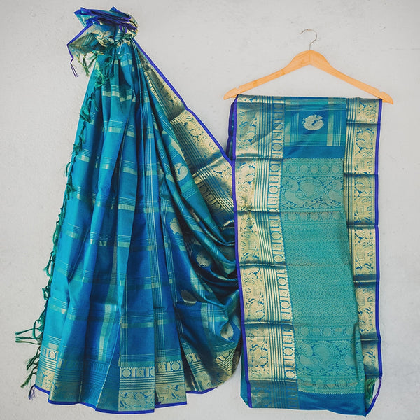 Copper Sulphate Blue handwoven silk saree with grand zari work-0