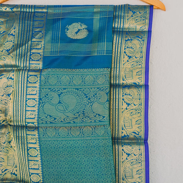 Copper Sulphate Blue handwoven silk saree with grand zari work-10192