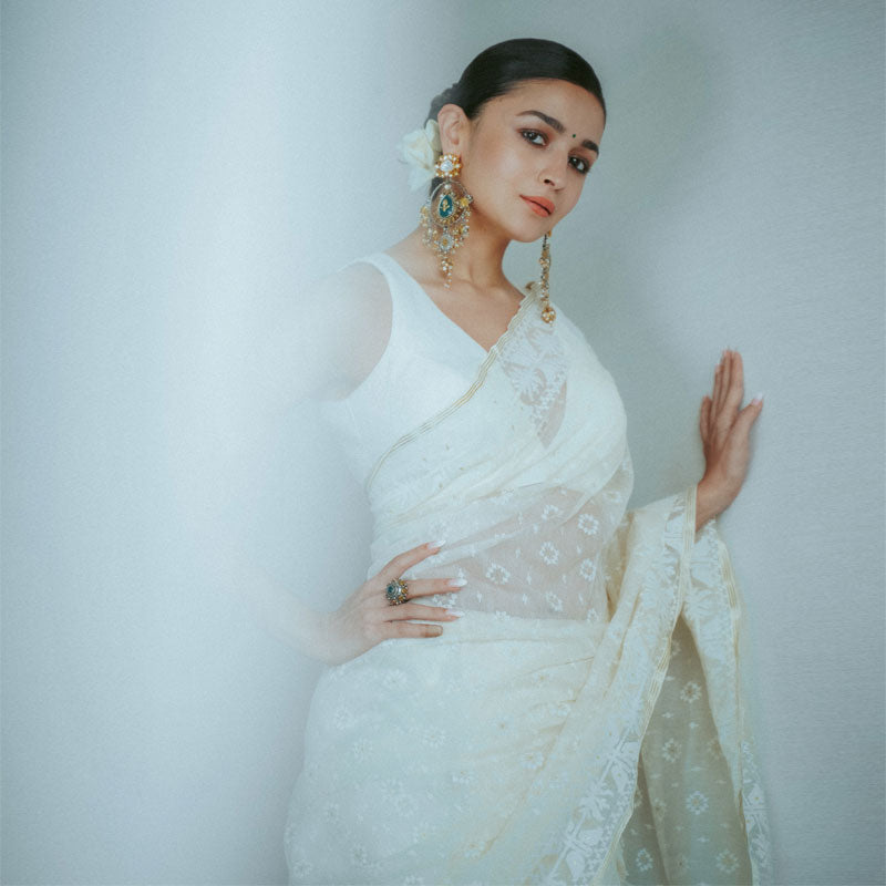 Alia Bhatt's White Handloom Jamdani Saree