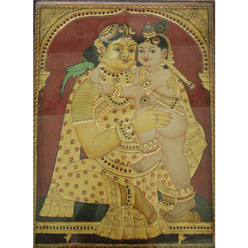 Yashoda and Krishna Tanjore Painting